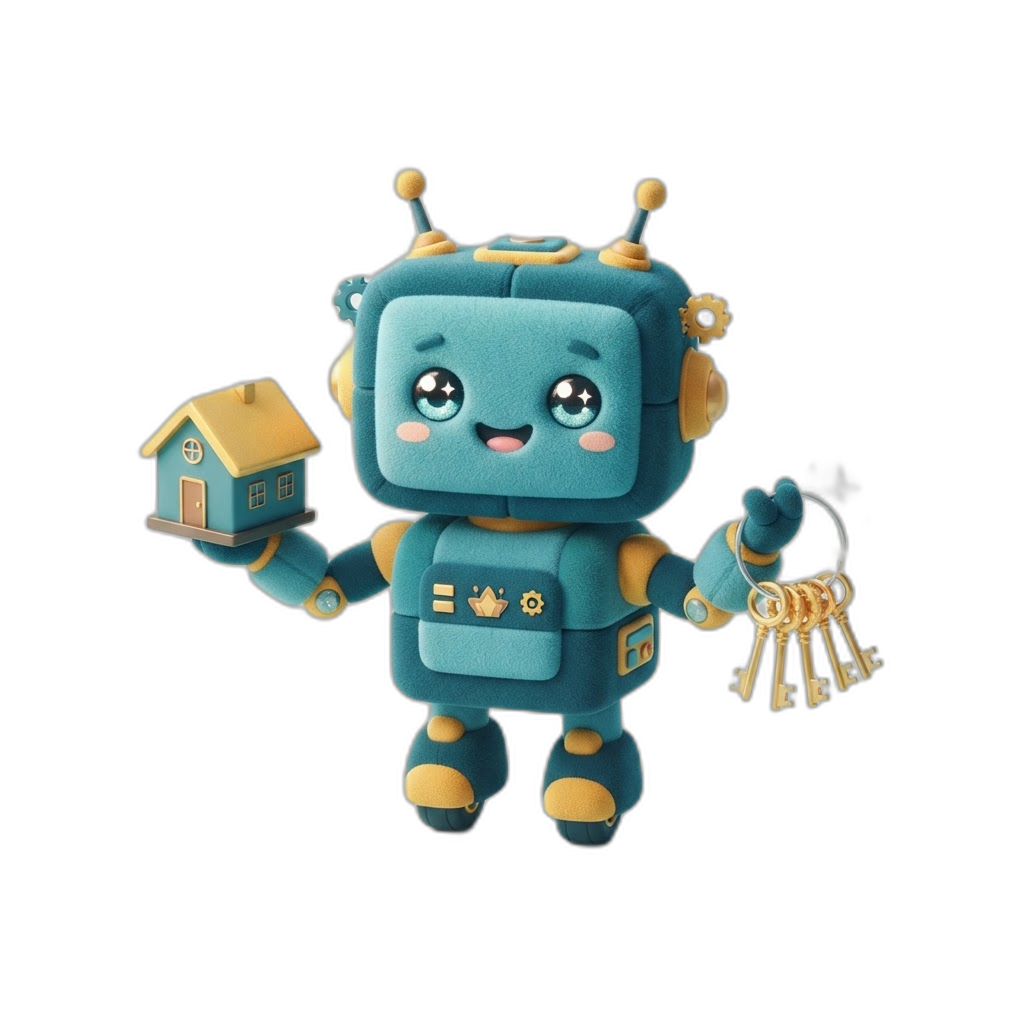 RealtorBot mascot — friendly robot with a house and keys